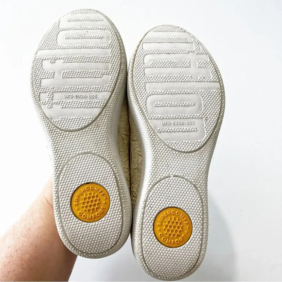 FitFlop Varya Flower Pale Gold Lace Platform Ballet Size 5 Women’s Comfort Flat‎ - Picture 3 of 8